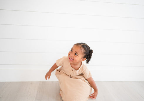 Button Twirl Dress - Wheat